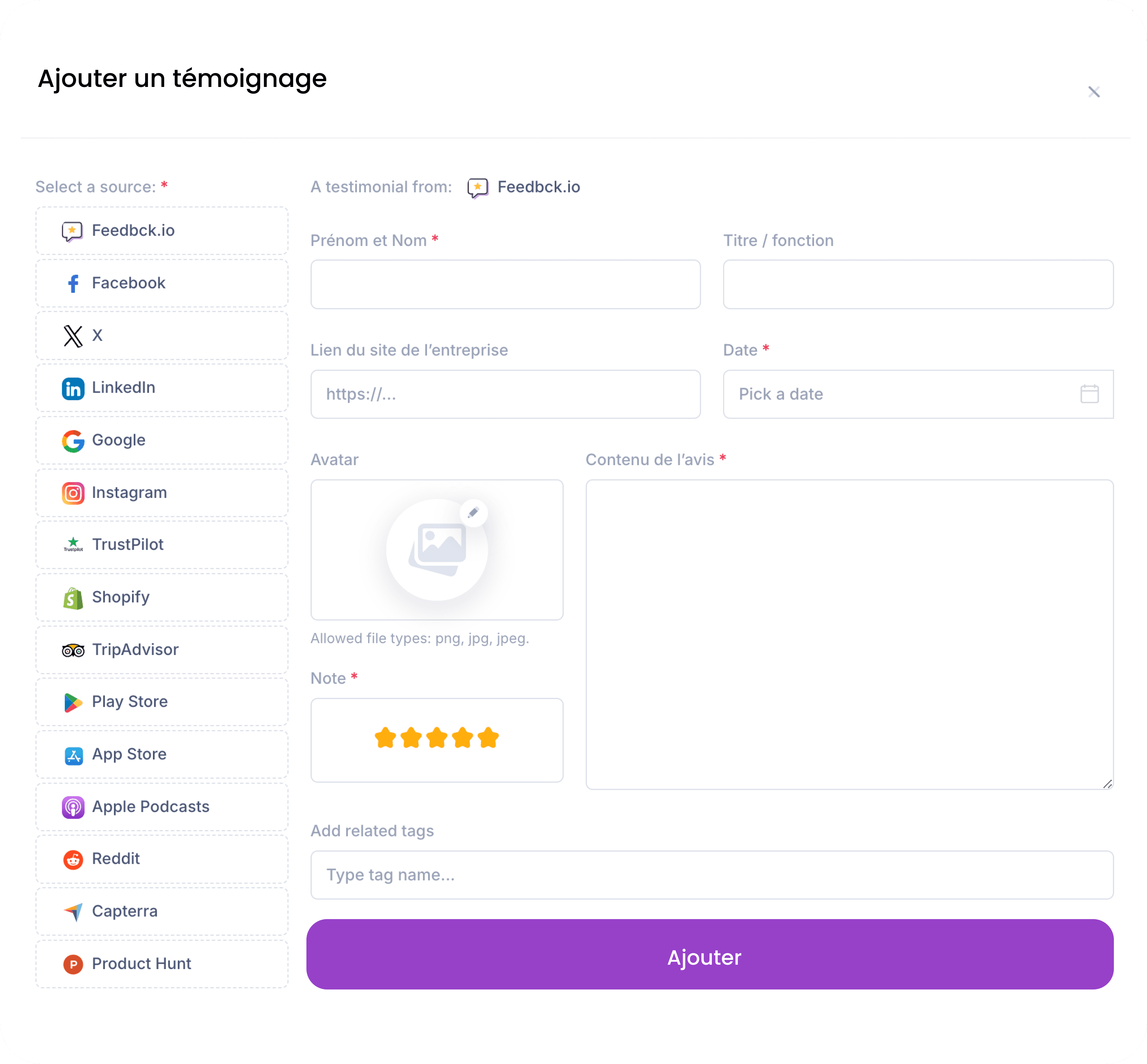 Mockup interface analyser les témoignages